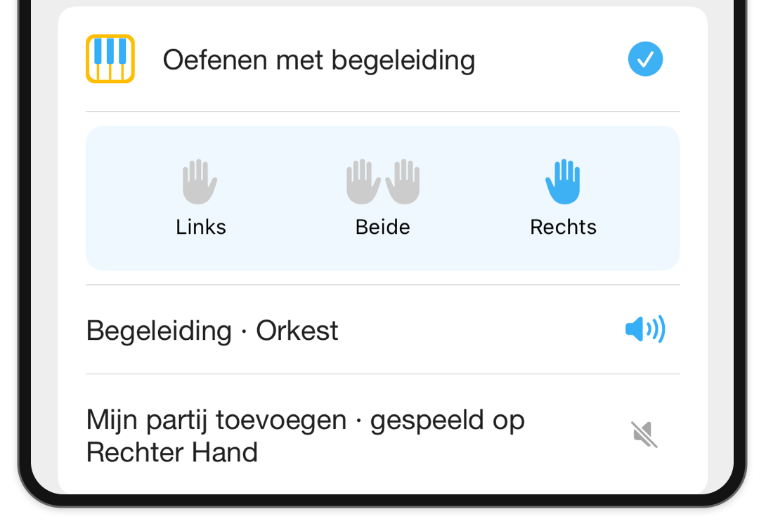 Bijgesneden iPhone Modi lade op Love Me Tender, met de rechterhand geselecteerd en orkestrale begeleidingsbediening.